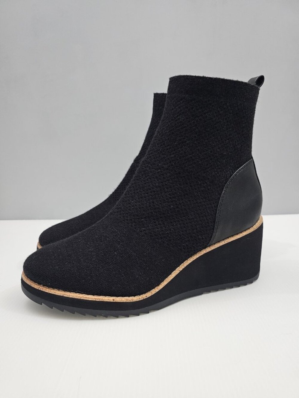 Sofft Elaina Wedge Ankle Boot Womens 11 Black Knit Sock Bootie Stretch Comfort